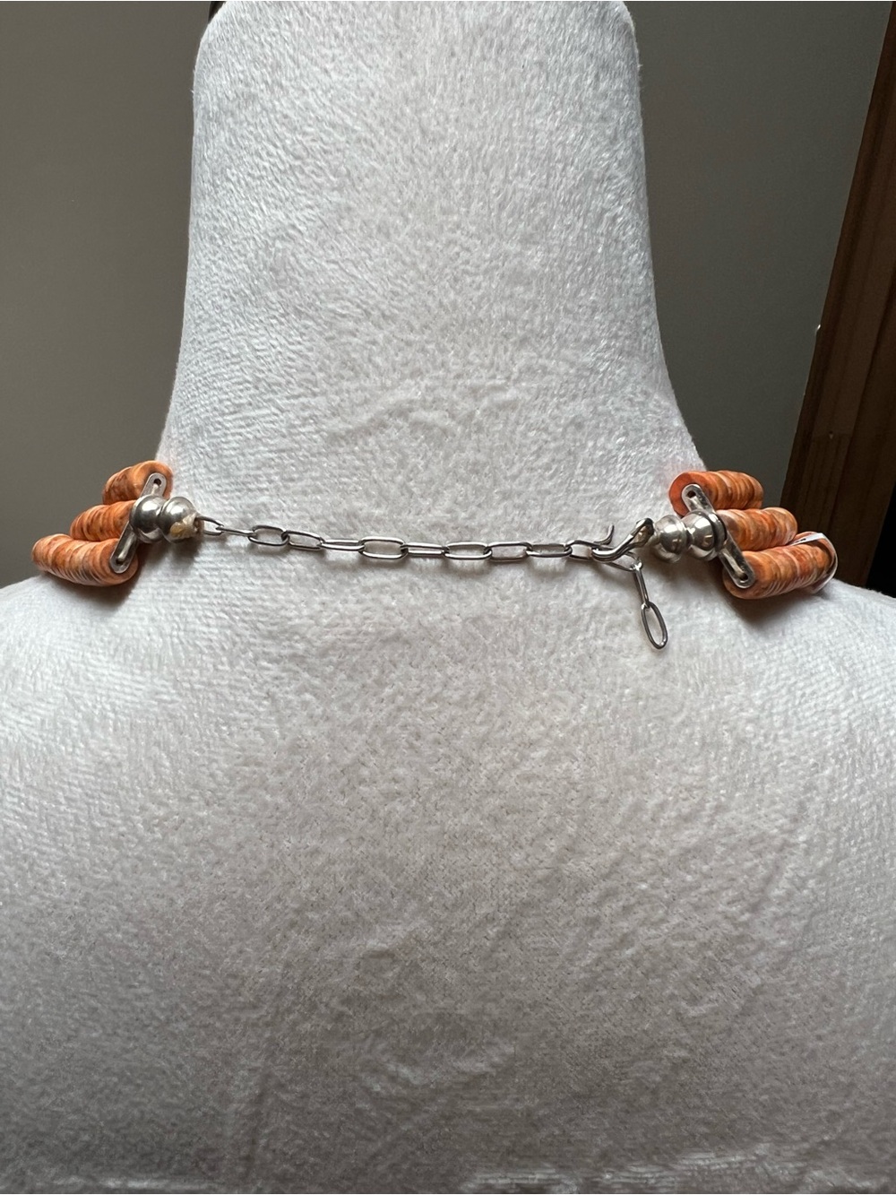 Three Strand Spiny Oyster Turquoise Mosaic Inlay Bib Necklace Delbert Crespin - Picture 5 of 11